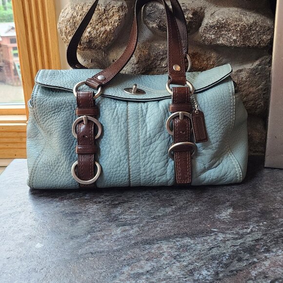 COACH D1082-F12334 Vintage Blue/Brown Chelsea Pebbled Leather Satchel Bag - Picture 7 of 16